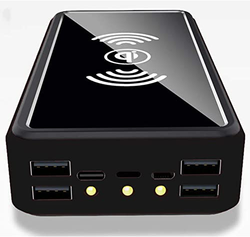 Wttfc Solar Charger Wireless Solar Power Bank 100000mAh Portable Charger with 5 Outputs 4 Inputs and LED Flashlights, External Battery Pack for iPhone, Samsung Galaxy, iPad etc,Black
