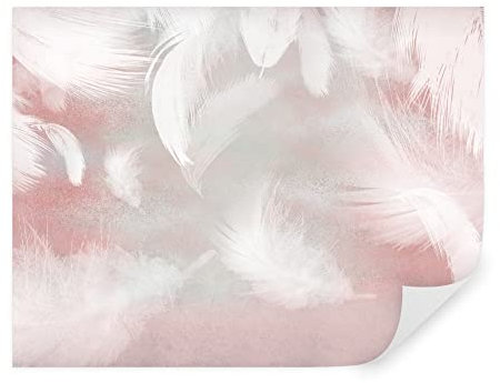 TAPEKO - Carta da parati moderna piume, fotomurali 260x180 cm, Carta da parati 3D piume grigio-rosa, carta da parati per camera letto, soggiorno, u41755