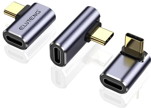 ELUTENG 3 Stück USB C Winkel Adapter, 90 Grad Winkelstecker 40Gbps/100W/8K@60HZ Übertragen und Schnellladen, USB C Stecker auf Buchse für MacBook Samsung Switch, mehr Geräte