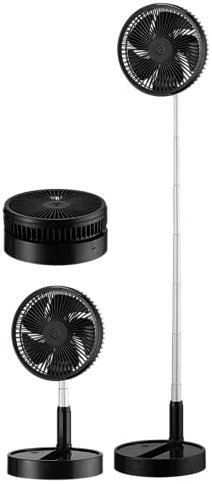Abrila - Ventilador DC Portátil GALAN | Color Negro con cinco Aspas y puerto USB Recargable | 3 Velocidades Ajustables | Extensible | con Mando a Distancia y Temporizador | Fácil de Transportar
