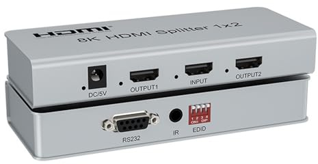 8K 60Hz HDMI Splitter 1x2, 1x2 Splitter HDR HDMI 2.1 Video Splitter 1 in 2 Out 4K 120Hz HDCP 2.3 RS232 EDID für PS5 Xbox PC TV (1X2)
