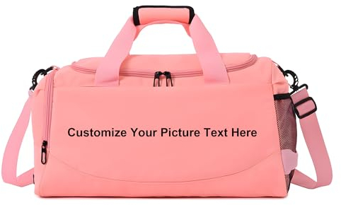 Sporttasche mit Namen Personalisiert Logo Bild Sport Tasche Duffle Bag mit Schuhfach Pink