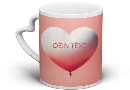 PICANOVA Personalisiert Tasse mit Text – Tasse Herz-Design – Geschenke Für die Freundin oder Ehefrau – Valentinstag, Geburtstag oder Jahrestag – Weiß Keramik, 0,33l – Balloon Heart