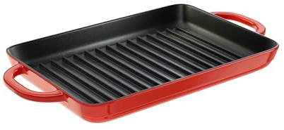 Lodge Manufacturing Company Lodge Enamel Cast Iron Grill Pan, 12.5” x 8” (Red), EB12GP42