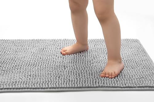 Seamarkt Chenille Badematte rutschfest, weich Badvorleger, saugfähig Duschvorleger für Badezimmer, Waschbare badteppich, 40x60 cm, Silber