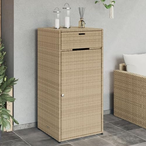 KOIECETA Gartenschrank Geräteschrank mit viel Stauraum Beistellschrank Schrank mit Türen Balkonschrank Terrassenschrank Poly Rattan (Beige, 55x55x111 cm)