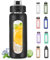 BLUEGO 700ml Glass Water Bottle with Handle and Straw Drinking Hydration Bottle with Silicone Sleeve and Time Marking Motivational Water Bottle for Gym Sports Outdoor Leak-proof,Black