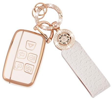 Koaudb Autoschlüssel Hülle Passt für Discovery LR4 Range Rover Sport Evoque Jaguar XF XE XJ XJL F-pace F-Type 5 Tasten TPU Schlüsselhülle mit Schlüsselanhänger Auto Schlüssel Cover (C-Rov)
