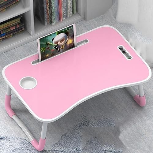 Foldable Laptop Table, Portable Bed Tray with Cup Holder for Eating, Writing, Working on Bed, Sofa - Pink