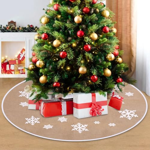 FAOKZE Gonna per albero di Natale a fiocchi di neve,gonna per albero di Natale in lino,coperta per albero,sottofondo per albero di Natale, tappeto, decorazione natalizia(cachi, 80 cm)