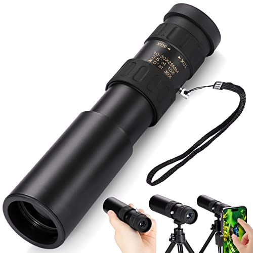 10-30x25 Zoom Monocular Telescope, Portable Monoculars for Adults with BAK4 Prisms & FMC Lens, Compact Waterproof HD Monoculars with Smart Phone Adapter Tripod for Bird Watching Hiking Camping