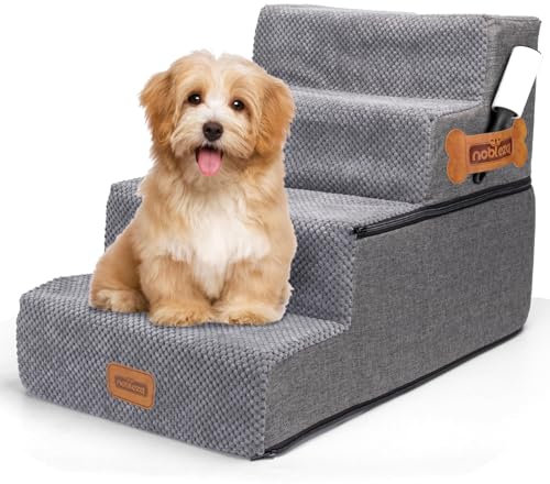 Nobleza Escalera para Perros, Rampa para Perros, Escalera para Cama de Perros Pequeños para Perros y Gatos, Escaleras para Perros Mascotas de 4 Escalones con Rodillo Quitapelusas