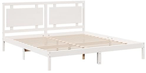 vidaXL Massivholzbett, Bett Extra Lang ohne Matratze, Bettgestell mit Lattenrost Kopfteil, Holzbett Doppelbett für Schlafzimmer, Weiß 200x220cm