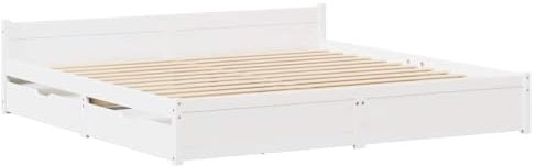vidaXL Massivholzbett, Holzbett Bett mit Schubladen, Bettgestell Bettrahmen mit Lattenrost, Doppelbett für Schlafzimmer, Weiß 120x200cm Kiefer