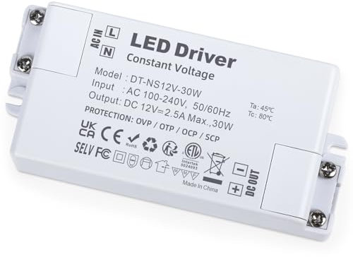 YAYZA! Trasformatore LED 12 V 30 W, trasformatore LED da 230 V a 12 V DC, IP44 2,5 A, driver a tensione costante per strisce lampade G4, MR11, GU5.3, MR16