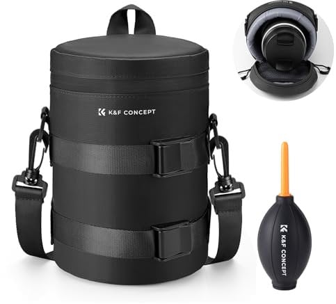 K&F Concept custodia per obiettivo con set di soffiatori d'aria, Borsa per obiettivi protezione ispessita Custodia impermeabile per obiettivo fotografico, L