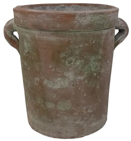 Terracotta Plant Pot with Handles, Rustic Planter, Aged Terracotta Straight Pot Cover, Weathered Effect Garden Vintage Herb Pot, Indoor & Outdoor Succulent Planter