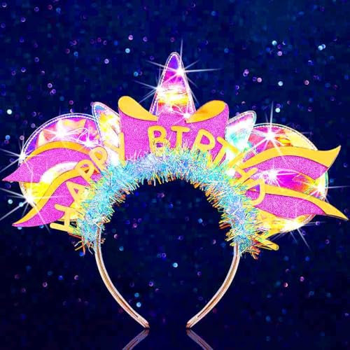 Evlry Bandeau d'anniversaire à LED, couronne lumineuse, pour femme