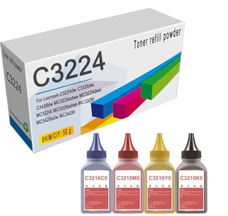 KANGKEF C3224dw Toner Refill Pulver Ersatz Für Lexmark C3224dw C3326dw C3426dw MC3224i MC3326i MC3426i Refill Toner Pulver Für C3210K0 C3210C0 C3210M0 C3210Y0,4 Pack-BK/C/M/Y