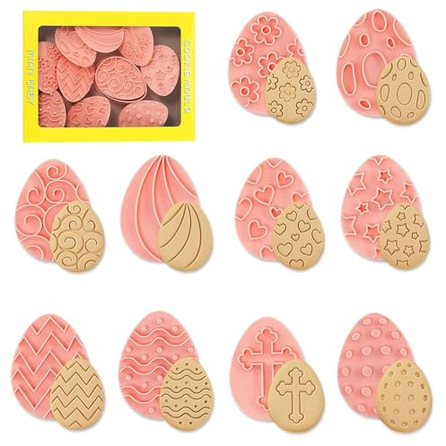 Janety 10 Stück Oster-Ausstechformen-Set, 3D-Osterei-Stempel-Set, Osterei Keksausstecher, Ostern DIY Backen Ausstechformen