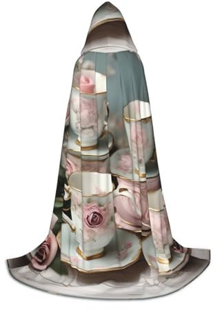 IPPONGET Roses Romantic Print Tea Cups Coat Carnival Theme Party Decorations Vampire Role Play Gothic Cosplay