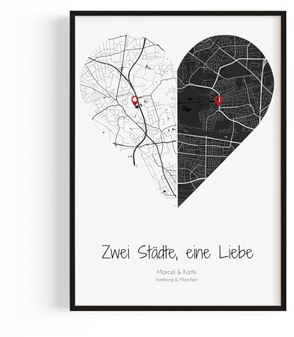 Koordinaten Personalisierte Geschenke für Frauen Bild 2 Karten-Herz Paar Geschenke Bilder — Ideal als Jahrestag Geschenk für Ihn & für Sie — Geschenk Freundin Poster | Überraschungsgeschenk mit Liebe