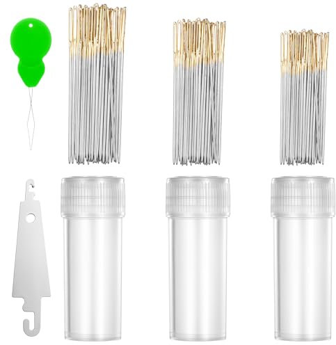 90 Stück Kreuzstichnadeln 22 & 24 & 26 Gauge Stumpfe Spitze Nadel Goldene Große Öse Stickerei Handnähnadeln Edelstahl Sticknadeln in Klarsichtbox mit 2 Nadeleinfädler