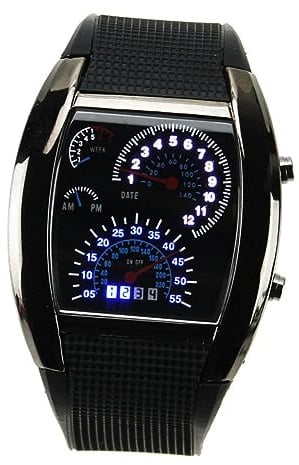 Hz4641 LED Sportuhr mit Blauem Display, , Schwarz | Unisex Modell mit Hz4641, Auto Tacho Zifferblatt, Gummiband und Batterie, für Alltag und Training