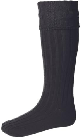 House of Cheviot Men’s Kilt Socks – Merino Wool Blend Highland Dress Socks – Made in Scotland – Gents' Highland Wear, Formal Attire & Outdoor Activities (UK, Alpha, L, Regular, Regular, Black)