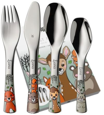 WMF Waldfreunde Kinderbesteck mit Namensgravur - schönes Kinder Besteckset Taufgeschenke personalisiert mit Gravur Geschenkideen für Mädchen & Jungen ab 3 Jahre