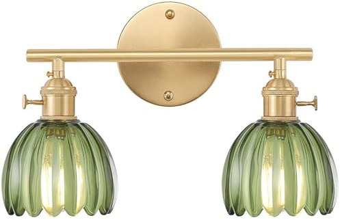 DLGLOLIN Applique Murale en Verre avec Interrupteur 2 Tête de Lampe Éclairage Mural Abat-jour en Verre Vert Lampe Mural pour Salle de Bain Salon Chambre Cuisine