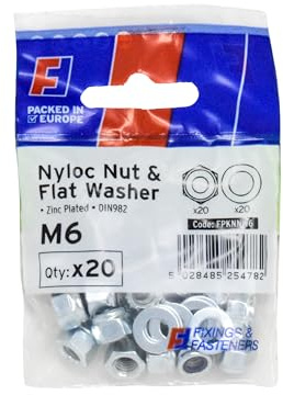 Forgefix Nyloc Nut & Washer M6 ForgePack 20, bright zinc plated for increased corrosion resistance