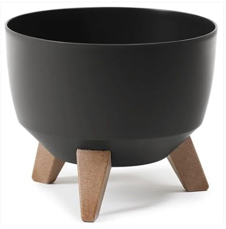 AP Supplies Roma Bowl Pot with Legs 240mm Black – Modern Plant Pot with Insert & Drainage Hole with Plug, Decorative Indoor & Outdoor Planter