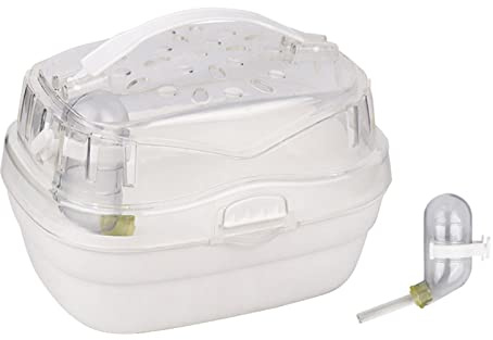 Jaula de viaje para hámsteres con botella de agua para animales pequeños, caja de transporte ventilable para mascotas