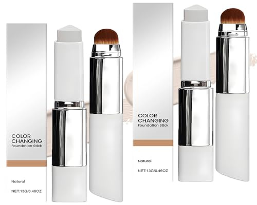 2 Stück Color Changing Foundation Stick, 2 in 1 Foundation Stick mit Bürste, Full to Medium Coverage Base für Makelloses Makeup, Long-Lasting, Hydratisierend Für Alle Hauttypen (Dunkle Haut)