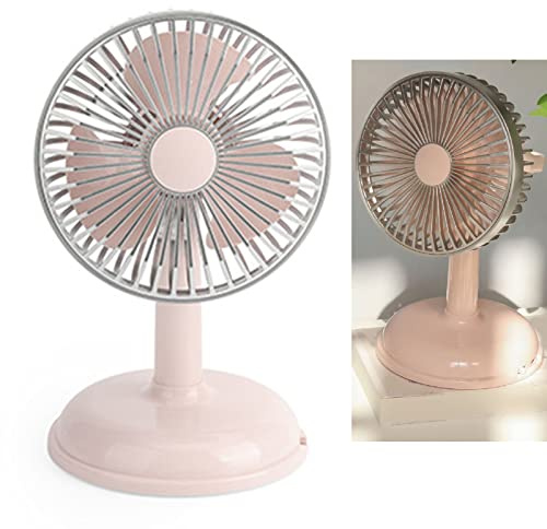 Alomejor Vintage Tragbarer Elektrischer Ventilator, Retro-Schreibtisch-Standventilator für den Sommer, USB-Aufladung, Geeignet für den Heim- und Bürogebrauch, Leichtes Kunststoffdesign (Hell-Pink)