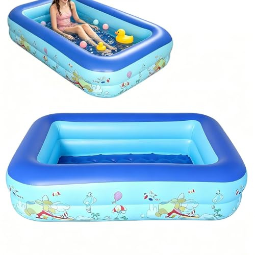 Piscine Gonflable Enfant, Pataugeoire Rectangulaire en PVC Épais Motif Animaux Marins, Piscine Bébé avec Souple Matelassé pour Jardin Extérieur et Fête Aquatique Été