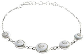 Silverly Damen Sterling Silber 925 Weiß Shiva Eye Muschel Kette Armband