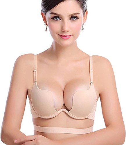 Nature Damen Deep U Multiway Plunge Bra Push-Up BH Unterwäsche - (Apricot 75C)