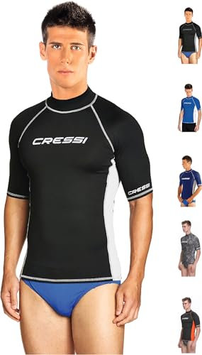 Cressi Rash Guard Man, Maglia Protettiva con Maniche Corte in Speciale Tessuto Elastico, Protezione Solare UV (UPF) 50+ Uomo, Nero/Bianco, L/4 (52)