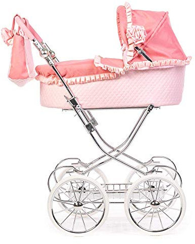 Roma Annie Spanish Style Dolls Pram with Adjustable Handle, Suitable for 3-16 Years, Includes Bag, Magnetic Hood Rosettes, Hood Nets, Optional Accessories, Shopping Tray, Dolls up to 55cm