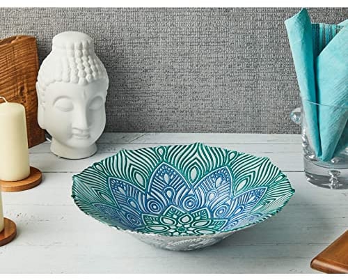 Anton Studio Designs - Mandala Glass Bowl - Diameter 33.5 cm - Multi Coloured Decorative Bowl for Home and Holiday Decoration