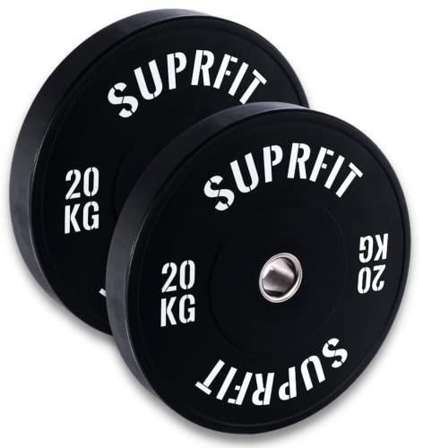 SUPRFIT Gummierte Fitness Bumper Plates 50mm Gewichtsscheiben aus Vollgummigranulat - Gewicht: 2x20kg, Stoßabsorbierende Hantelscheiben 50mm fürs Hanteltraining, Gewichtscheiben - Farbe: Schwarz/Weiß