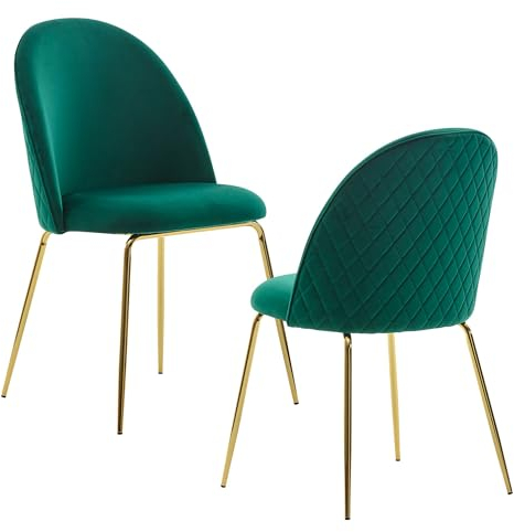 FineBuy Design Esszimmerstuhl 2er Set Samt Gepolstert, Küchenstuhl Stoff mit Goldenen Beinen, Schalenstuhl Skandinavisch, Polsterstuhl mit Samtbezug