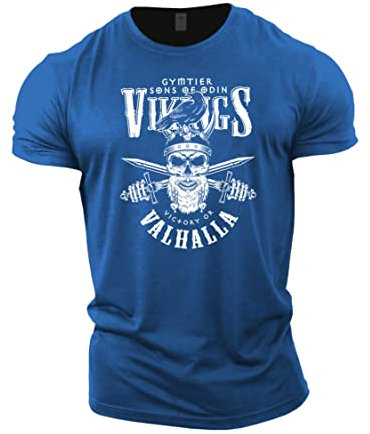 GYMTIER Sons of Odin Vikings Valhalla Fitness T Shirt für Herren, Bodybuilding, Training, Workout, Lifting, Bekleidung, Königsblau, L