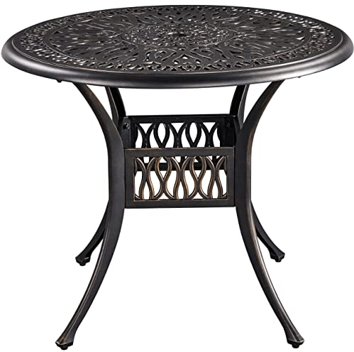 Yaheetech Garden Table Patio Bistro Table Patio Table Round Dining Table with Umbrella Hole Garden Outdoor Furniture 90x90x75cm Bronze