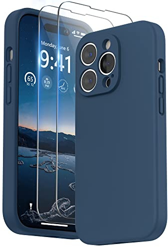 SURPHY für iPhone 14 Pro Hülle Silikon mit Displayschutzfolie & Kameraschutz, Stoßfeste Handyhülle iPhone 14 Pro Case Schutzhülle 6,1 Zoll 2022, Sturmblau
