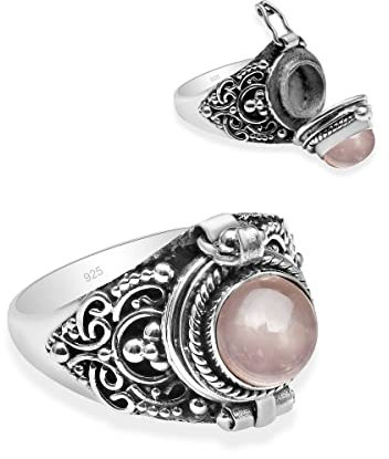 Silver Palace Bague médaillon en argent sterling 925 massif avec quartz rose naturel pour femmes et filles, Métal Métal Pierre précieuse, Quartz rose
