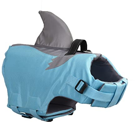 LYCICILI schwimmweste Hund mittel Verstellbare Schwimmweste for Hunde, Lebensretter for Hunde, Heimtierbedarf, Haifischwesten for Schwimmbad, Strand, Bootfahren (Color : Blue, Size : M)