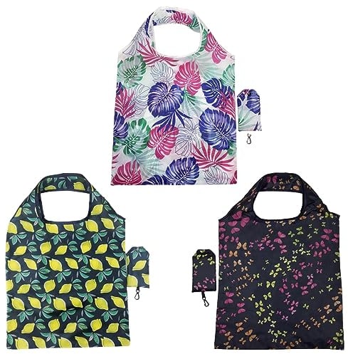 FAVORTALK Nylon Foldable Shopping Bag Packaway - 3 Pcs Fold Away Bags for Shopper Washable Kitchen Lightweight Large Groceries Bags for Daily Use D8515